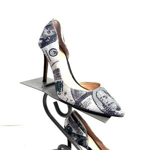 INC Kenjay Money Print Rhinestone Encrusted Heels Pumps Shoes Size 7